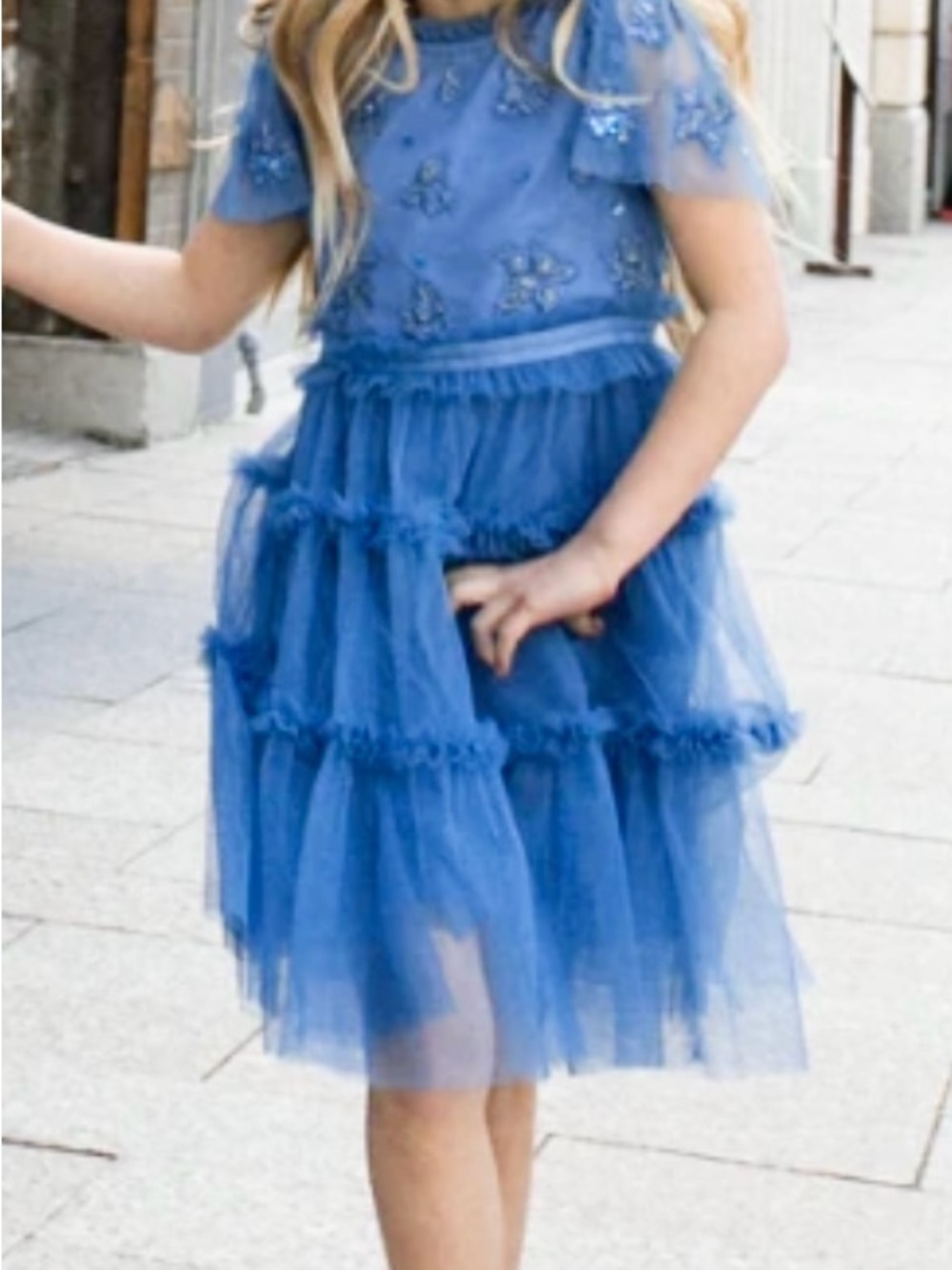 Ivy City Co Blue Mini Anastasia Blue Tufts Tiered Tulle Party Dress Size 4T 5T